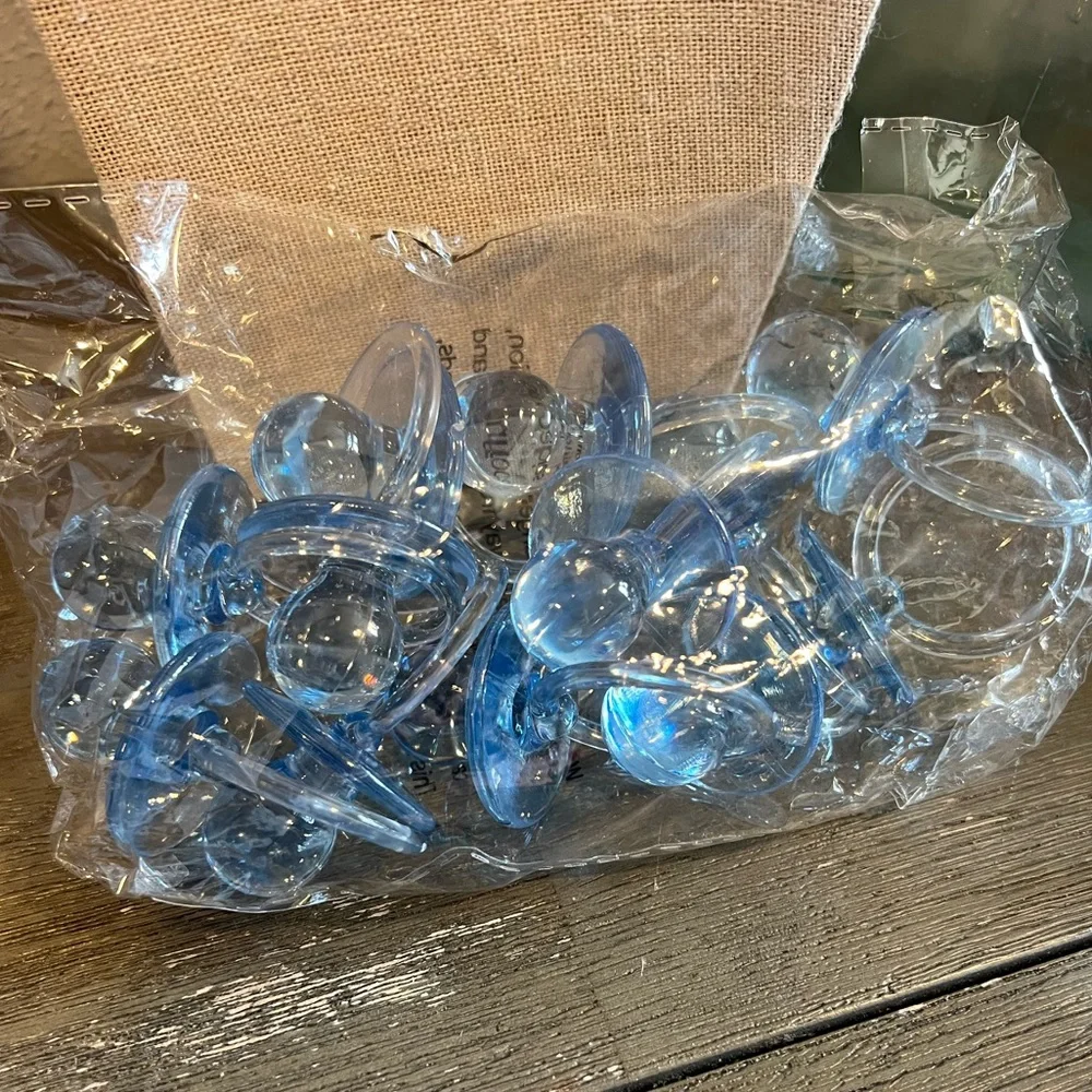 12 Large Blue Pacifier Party Favors For Baby Shower pacifier game.
